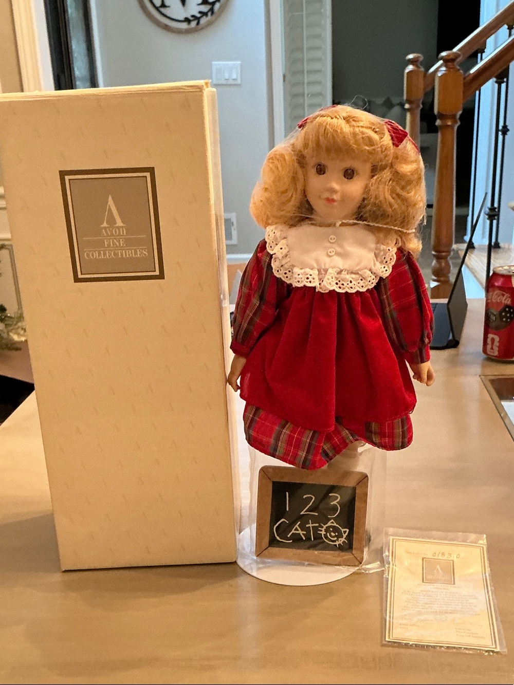 Avon Doll in Red and Green Plaid Dress